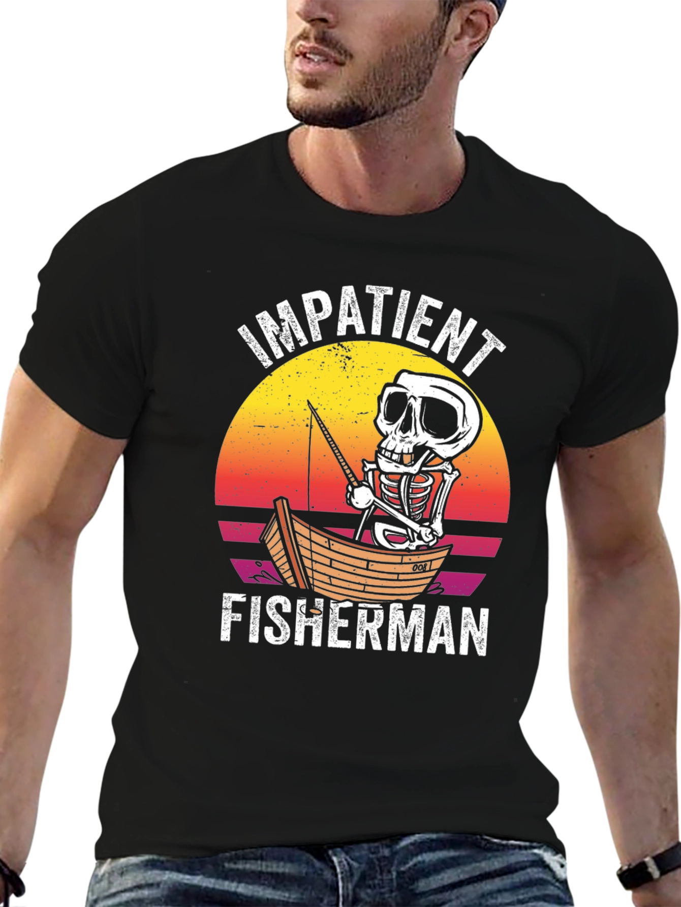 Black Impatient Fisherman Graphic T-Shirt view 6