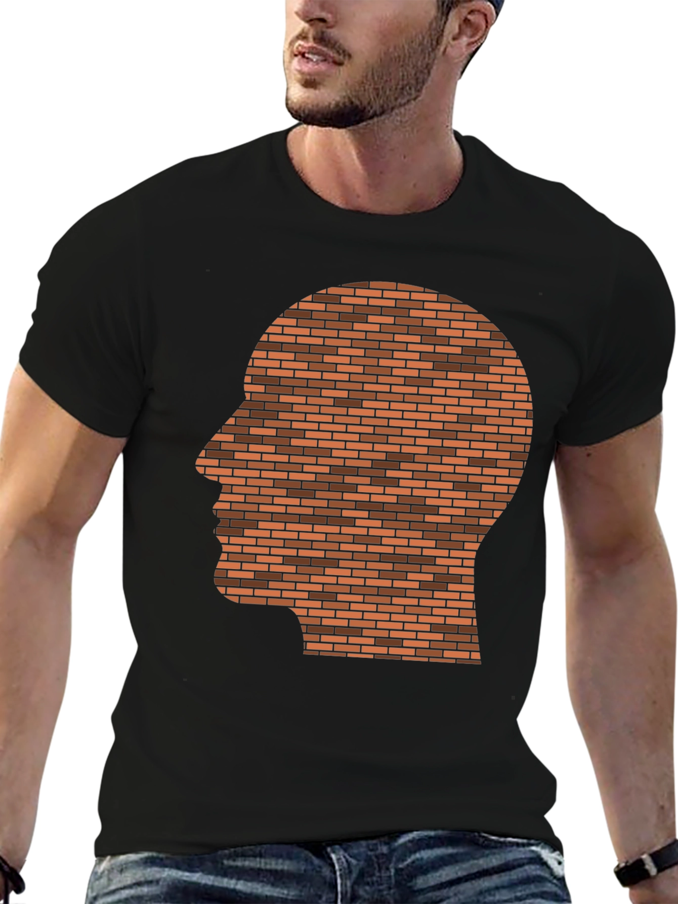 Black Brick Head Graphic T-Shirt - Unique Novelty Design view 6