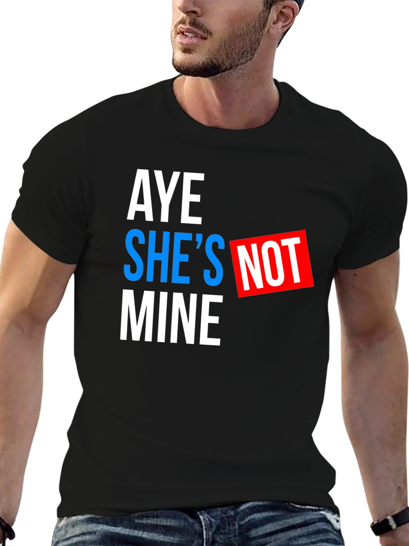 Black Aye She's Not Mine Graphic Tee - Black Cotton T-Shirt view 6