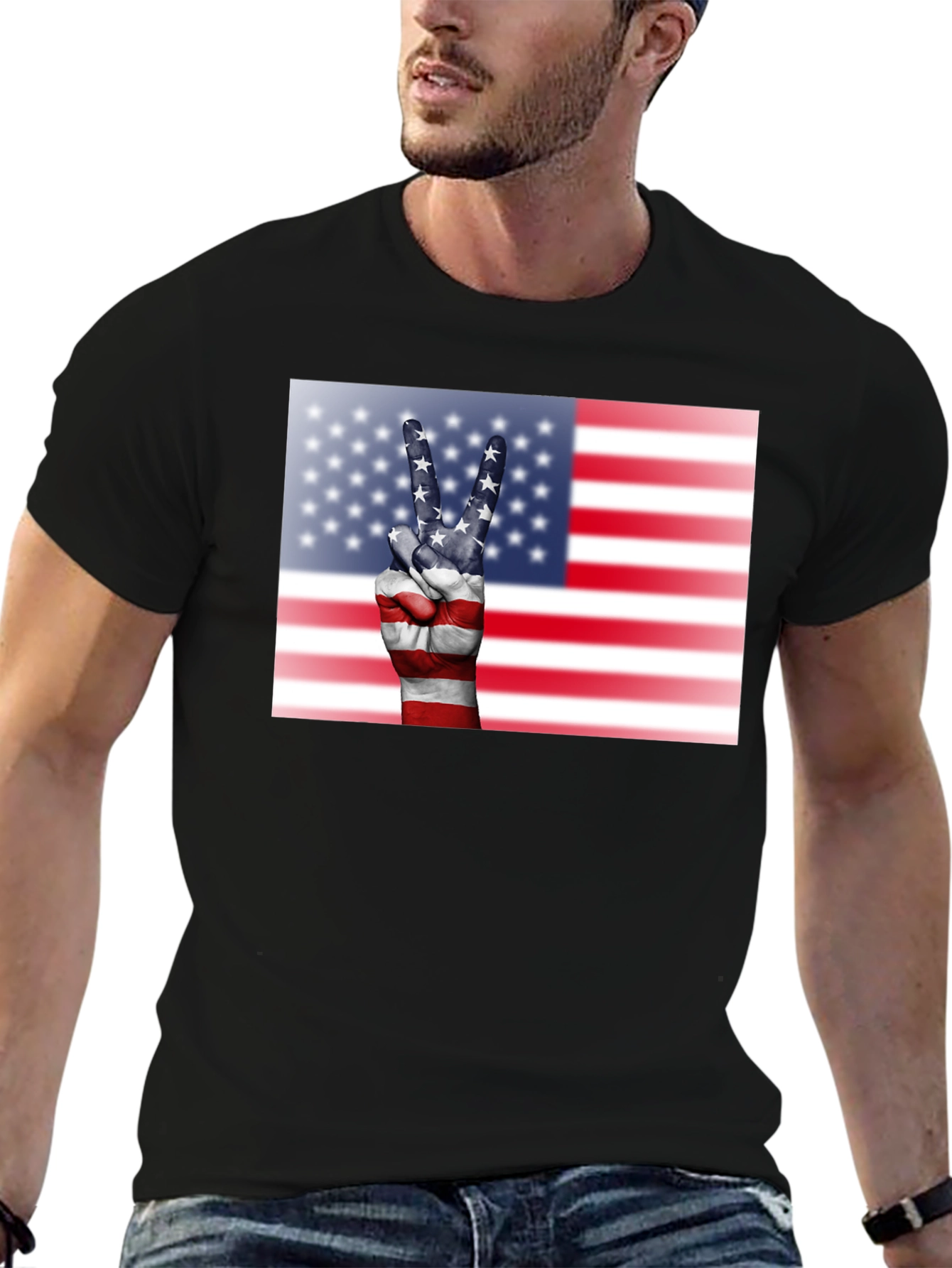 USA Flag Peace Sign Graphic Tee - 6