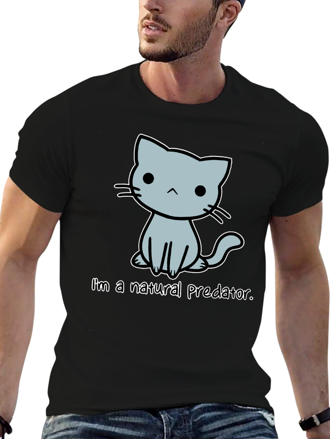 Black Natural Predator Cat Graphic Tee - Unisex Cotton T-Shirt view 6