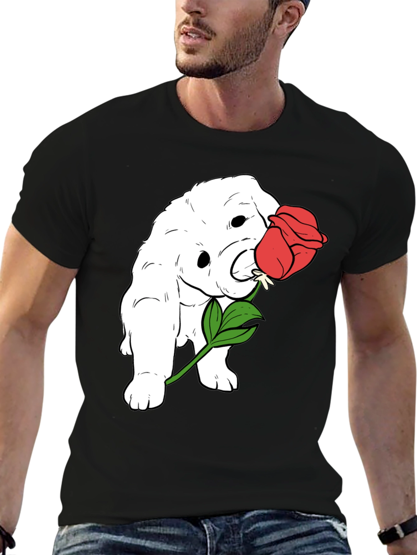 Black Dog with Rose Graphic T-Shirt view 6