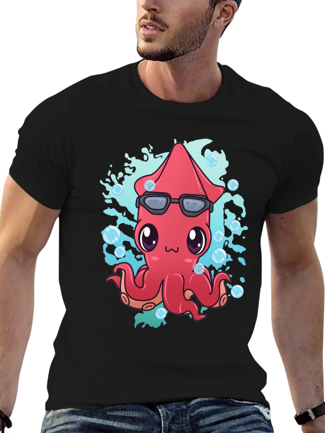 Black Cool Squid Graphic T-Shirt view 6