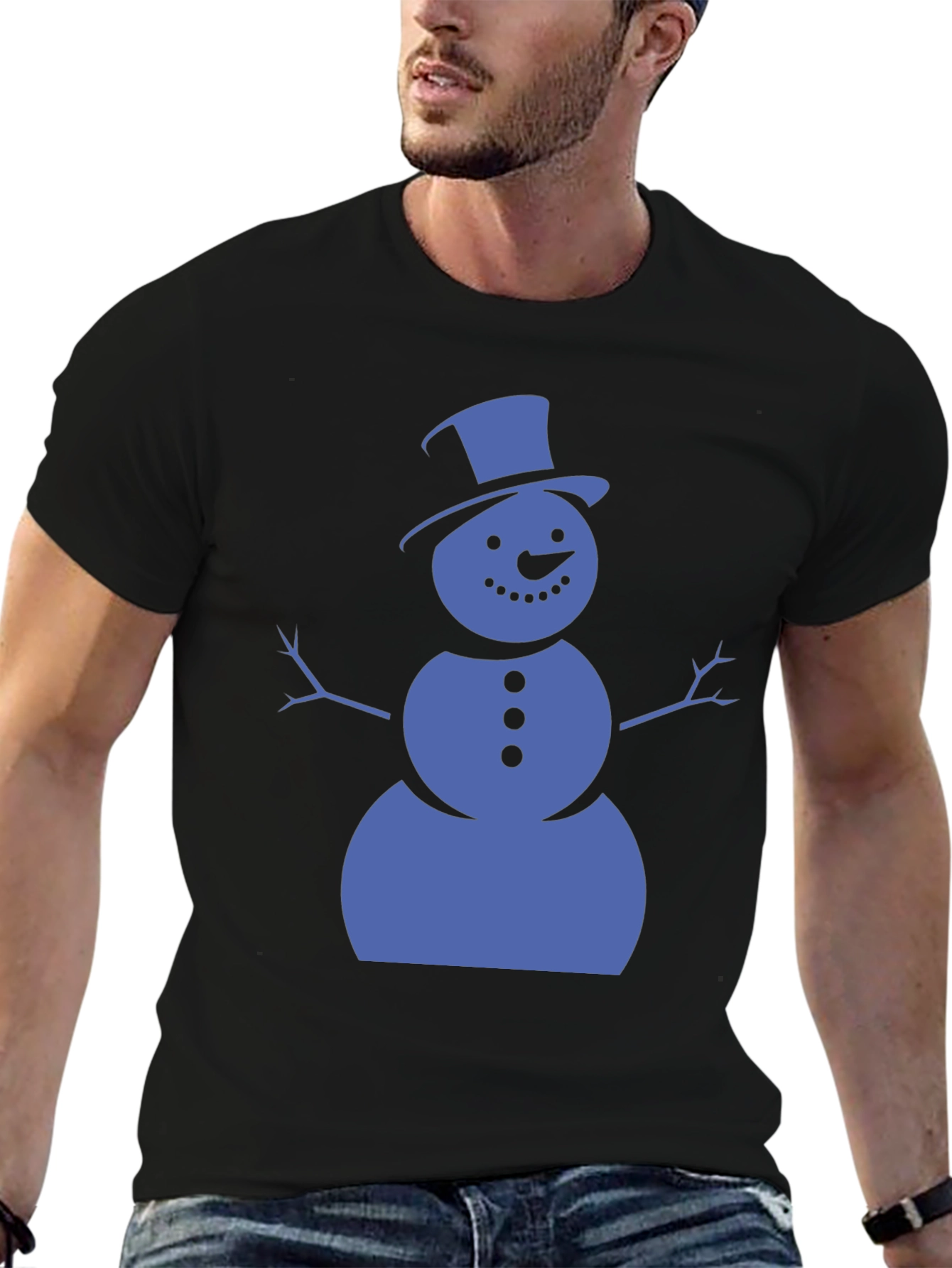 Black Snowman Graphic Tee - Black Cotton Shirt view 6