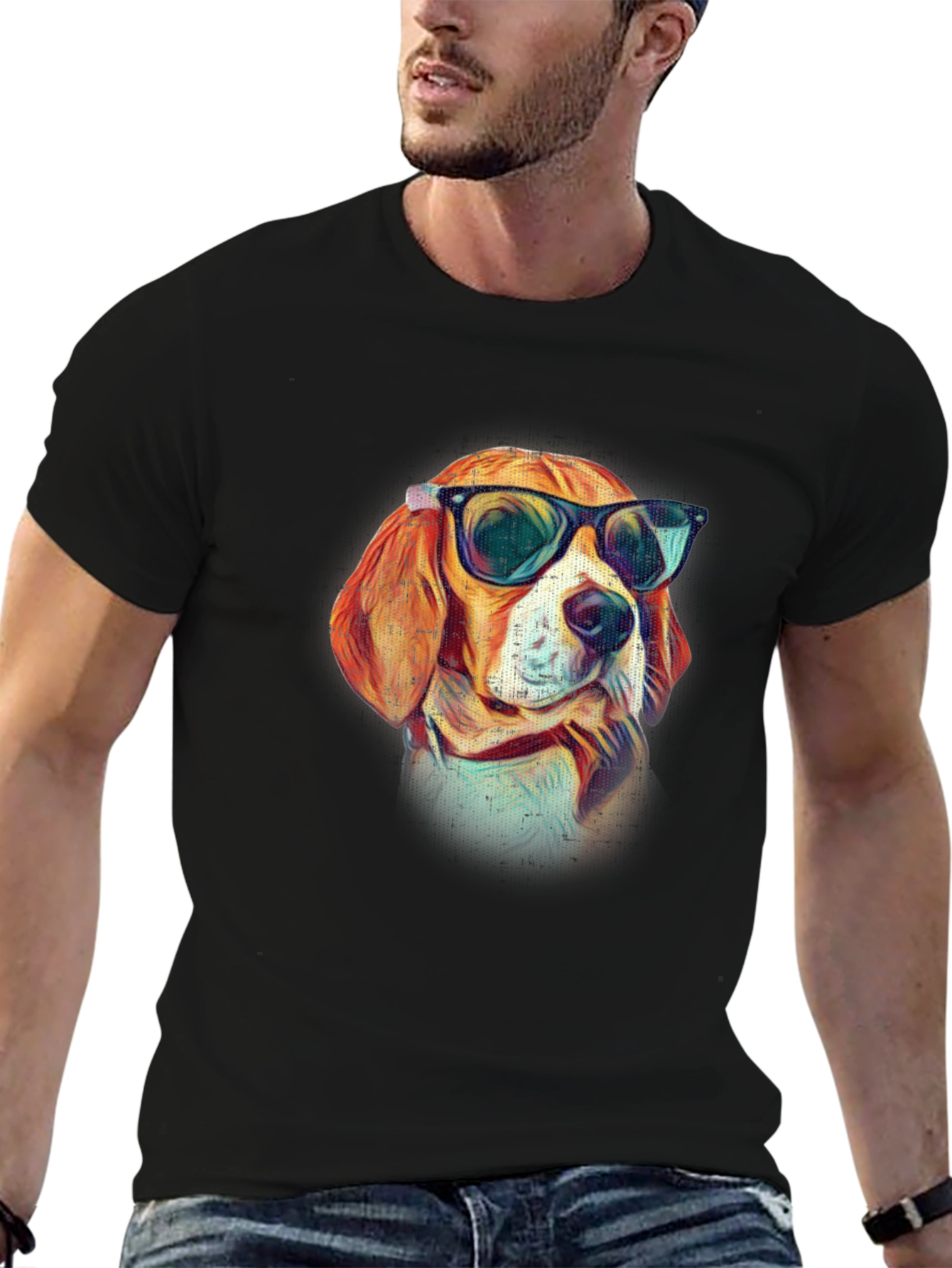 Black Cool Dog T-Shirt - Beagle with Sunglasses view 6