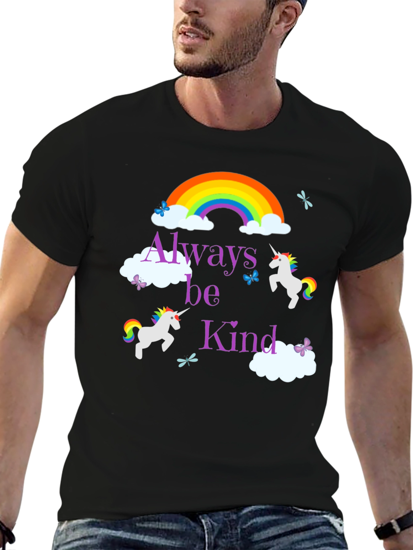 Black Always Be Kind Unicorn Rainbow T-Shirt view 6
