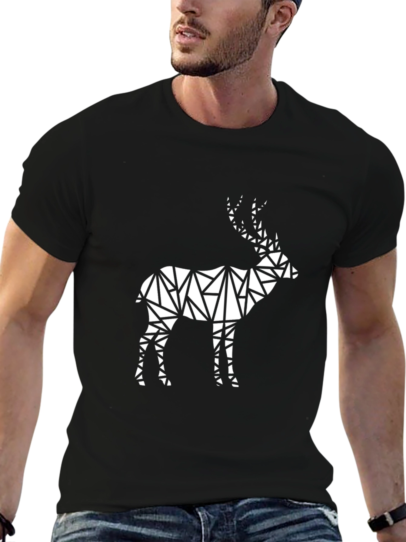 Black Geometric Deer Graphic Tee - Modern Black T-Shirt view 6