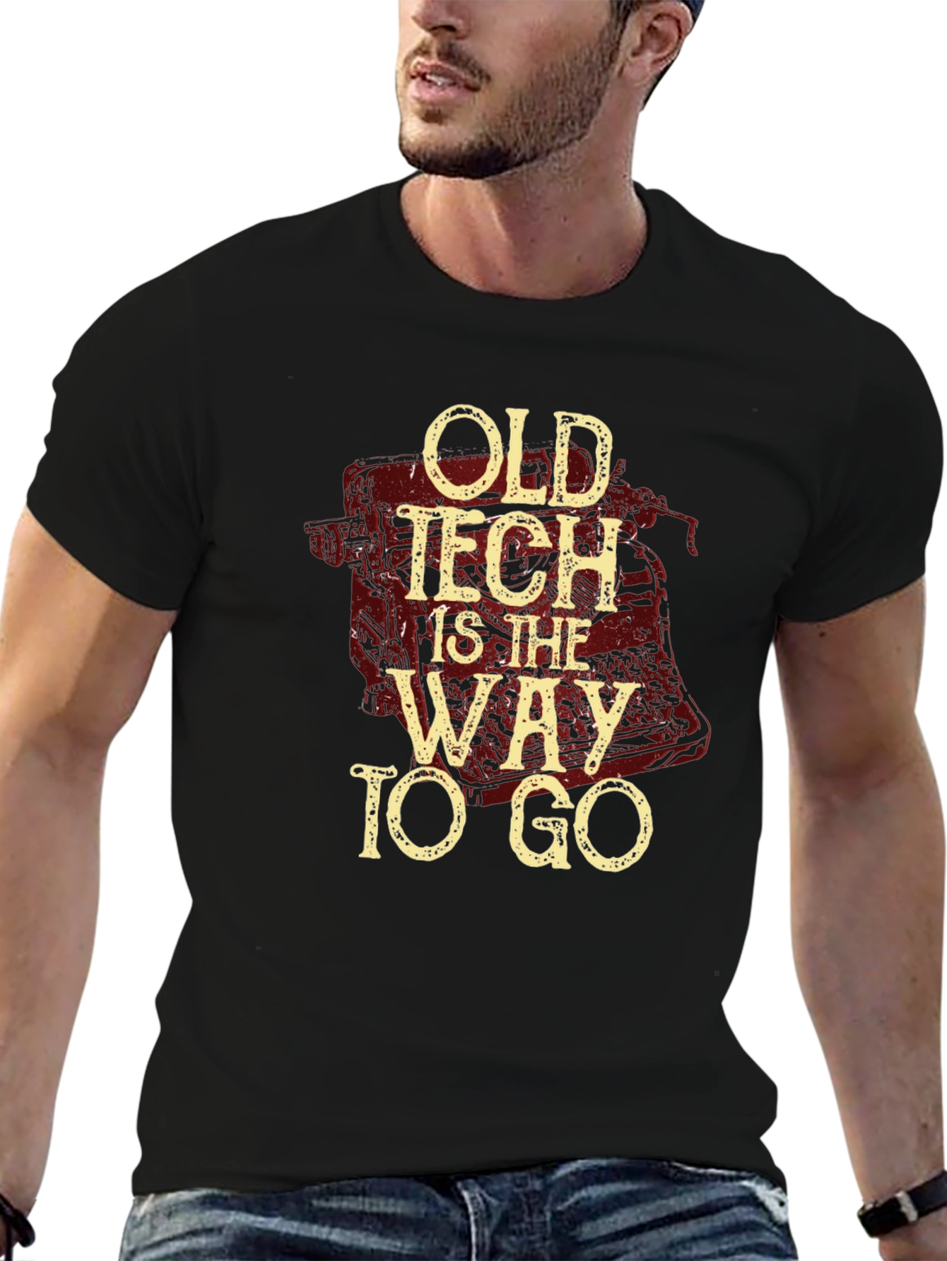 Black Old Tech is the Way to Go Graphic T-Shirt view 6