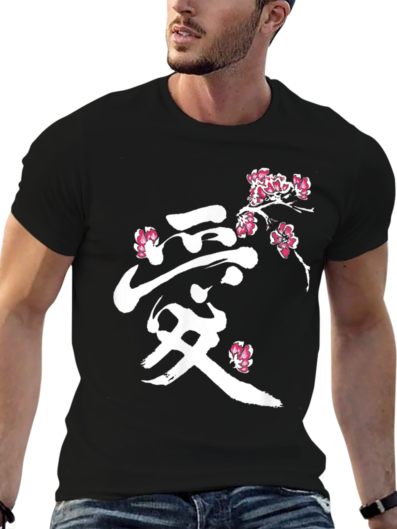 Black Japanese Love Cherry Blossom Men's T-Shirt view 6