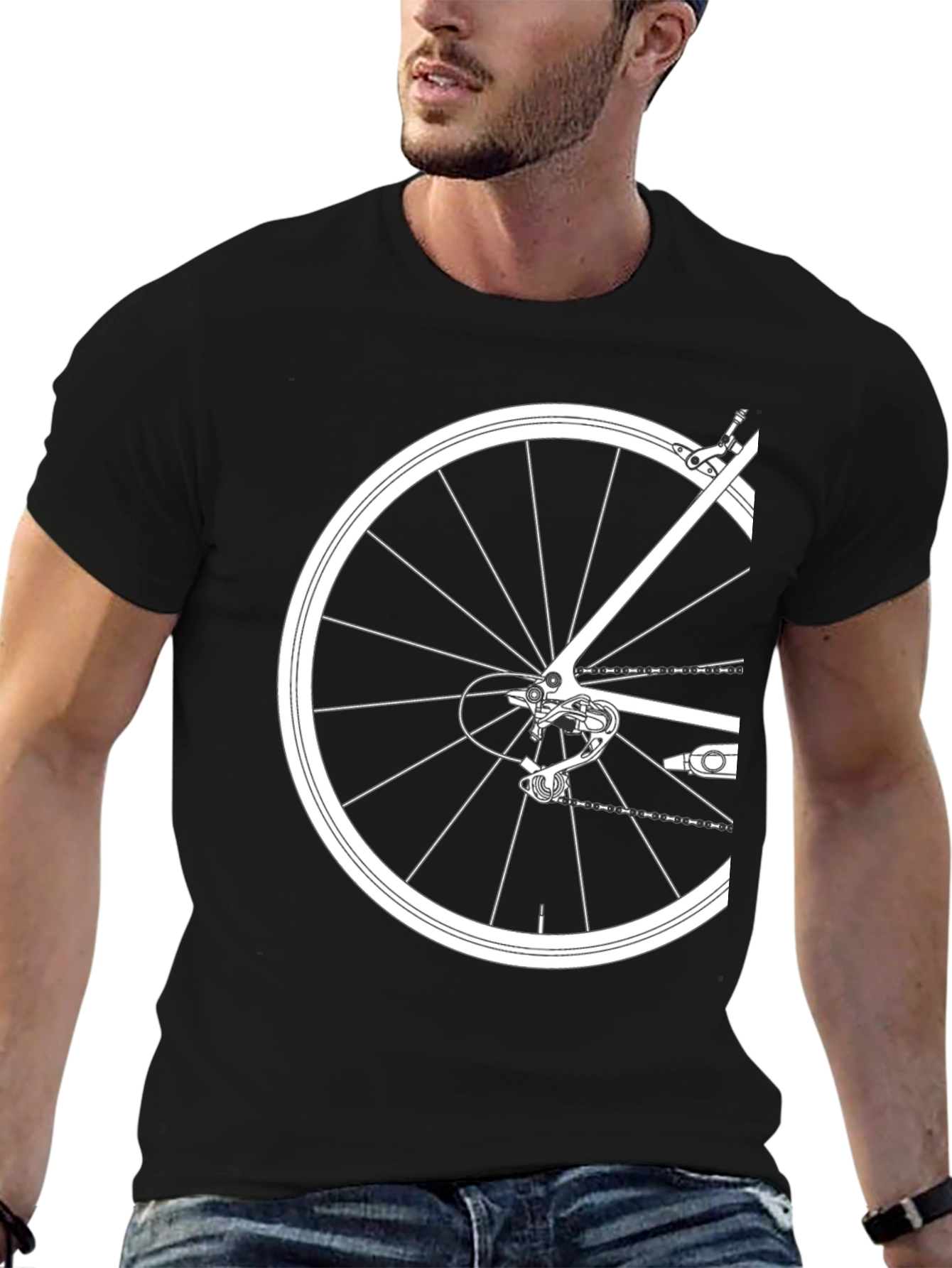 Black Bike Wheel Graphic Tee - Black Cotton T-Shirt view 6