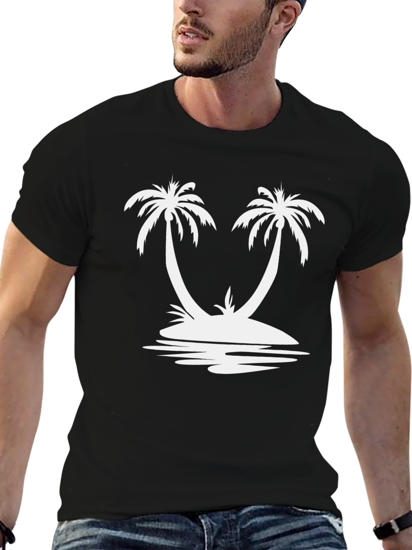 Black Palm Tree Island Graphic Tee - Relaxed Fit Black T-Shirt view 6