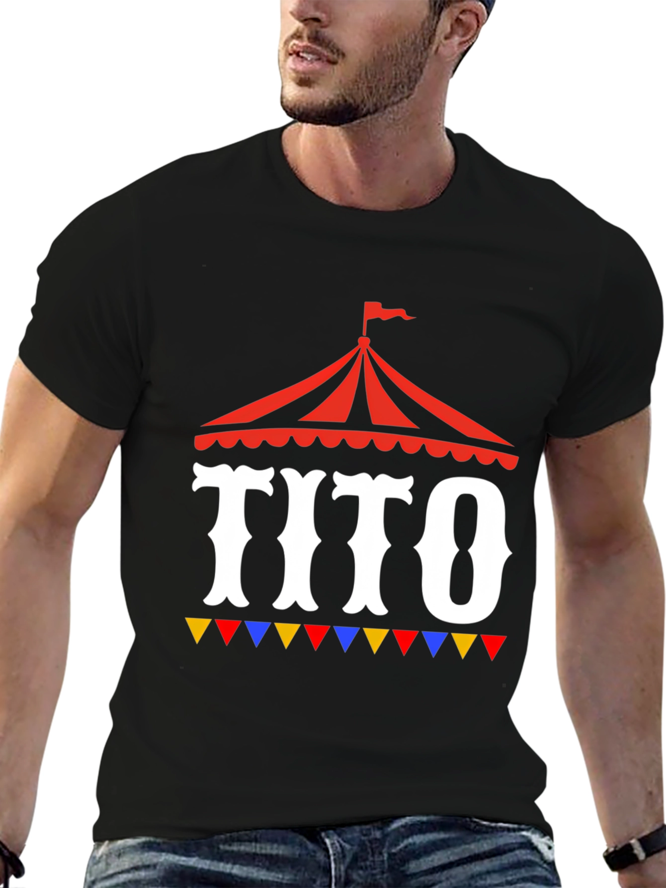 Black Tito Circus Tent Graphic Tee - Fun Party Shirt view 6