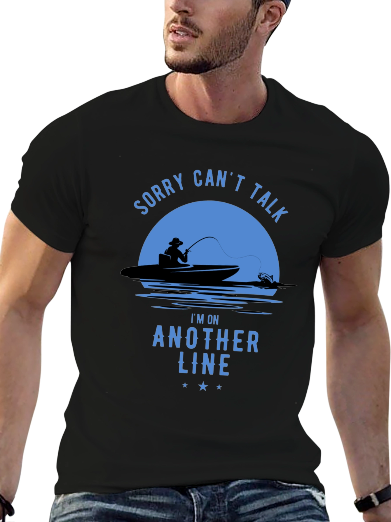 Black Fishing T-Shirt - Sorry Can't Talk, Fisherman Tee view 6