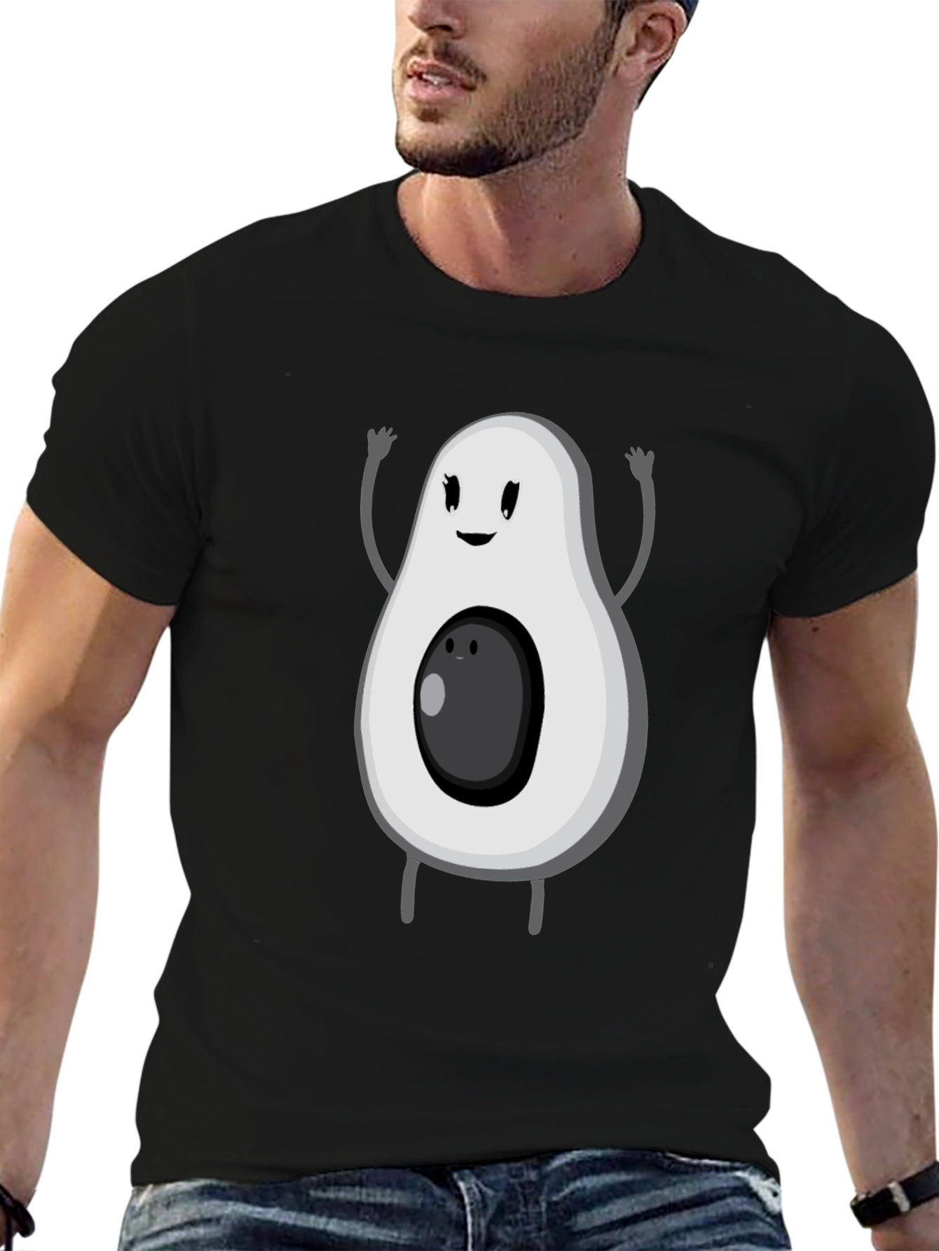Black Funny Avocado Cartoon Graphic Tee - Black T-Shirt view 6
