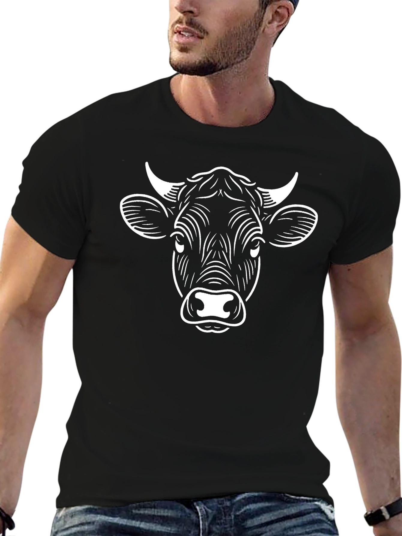 Black Cow Graphic Print Tee - Black view 6