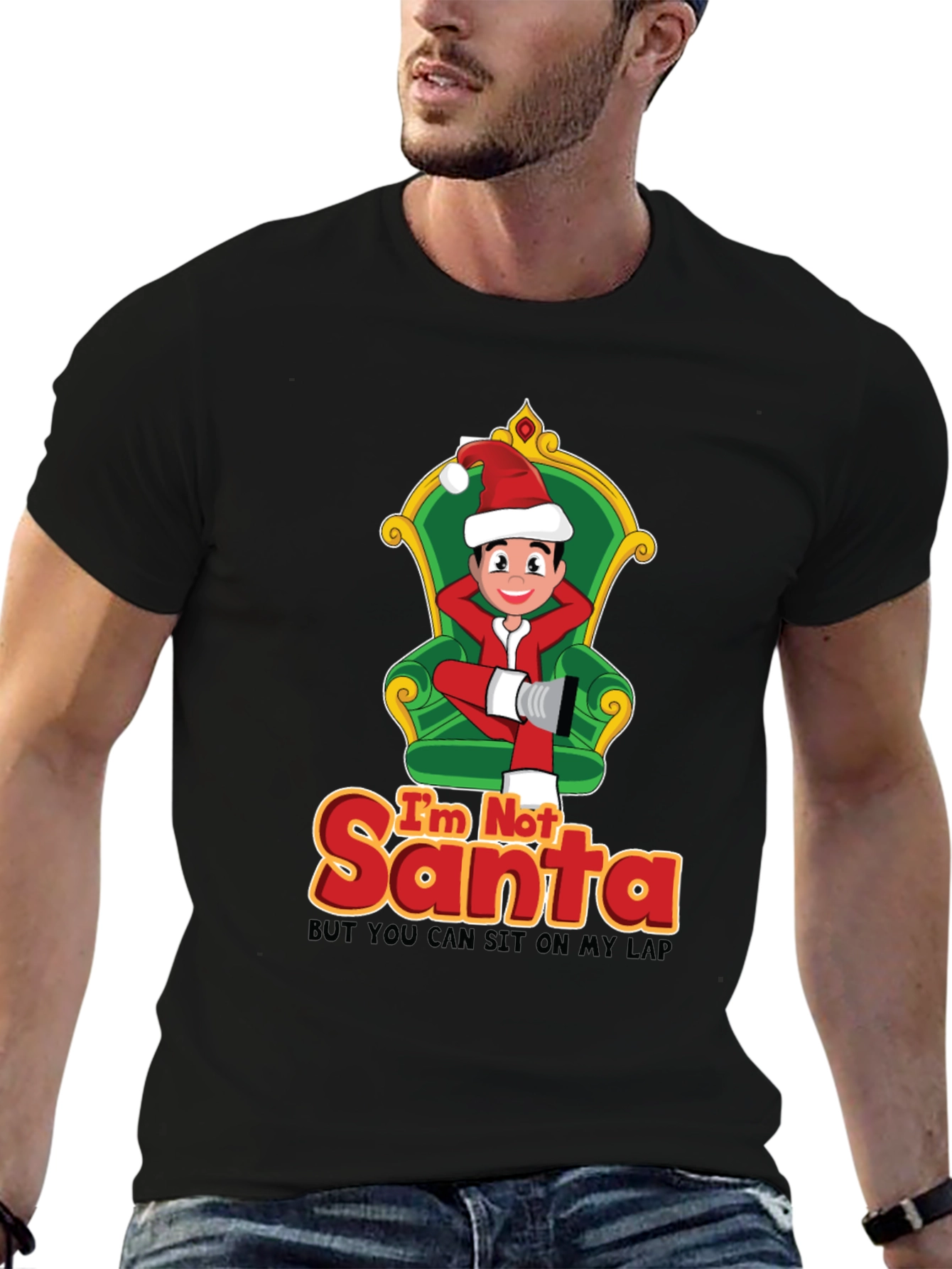 Black Funny Christmas T-Shirt: I'm Not Santa view 6