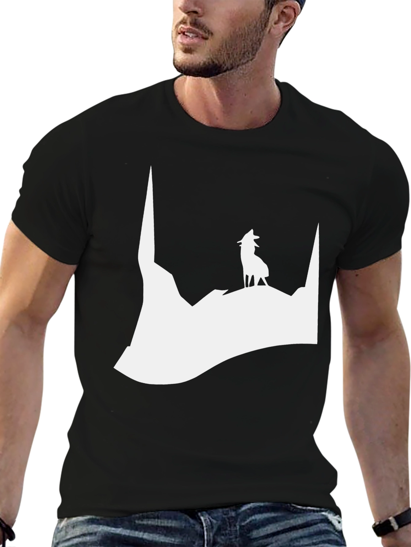 Black Wolf Silhouette Black T-Shirt view 6