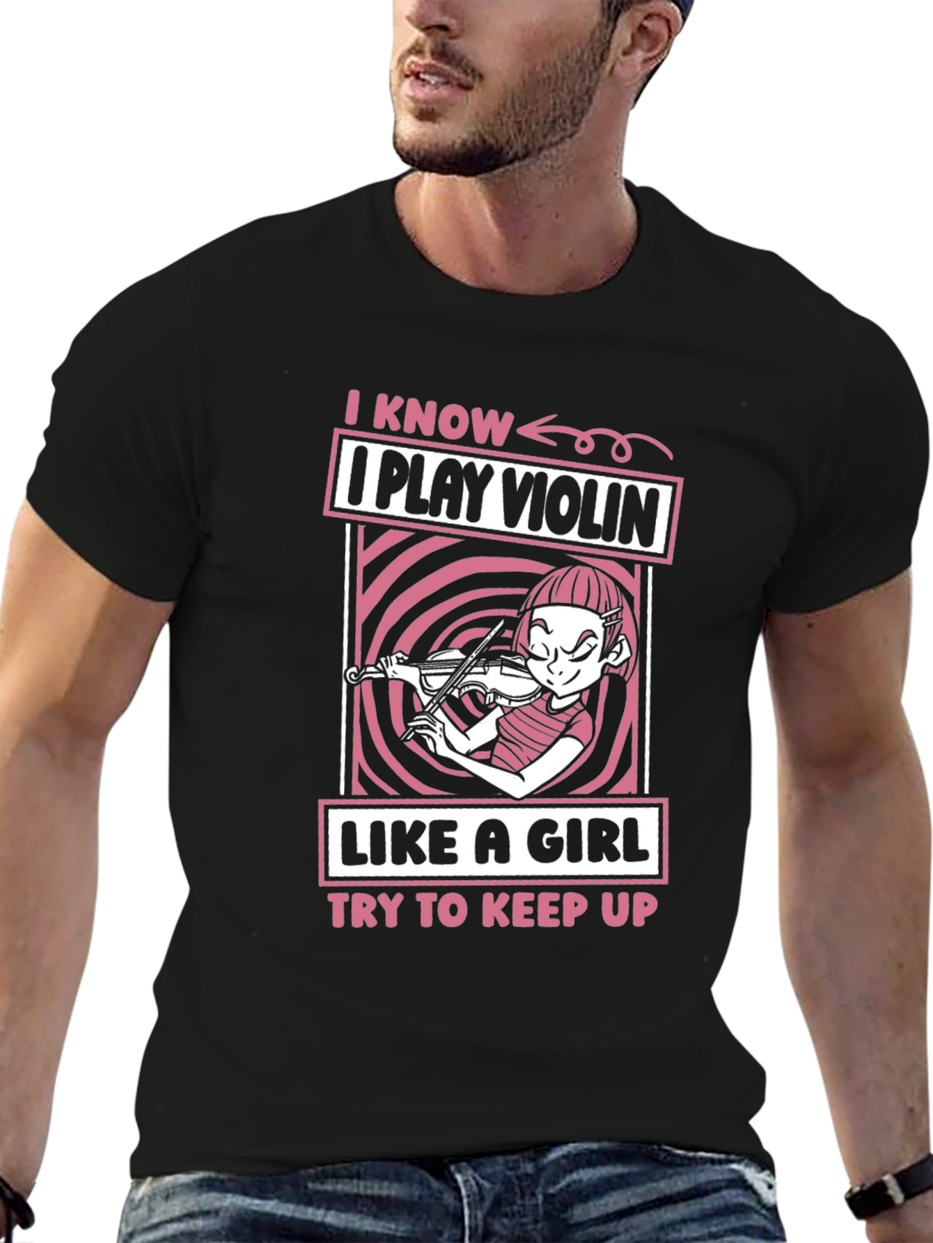 Black I Play Violin Like A Girl Funny Unisex T-Shirt view 6