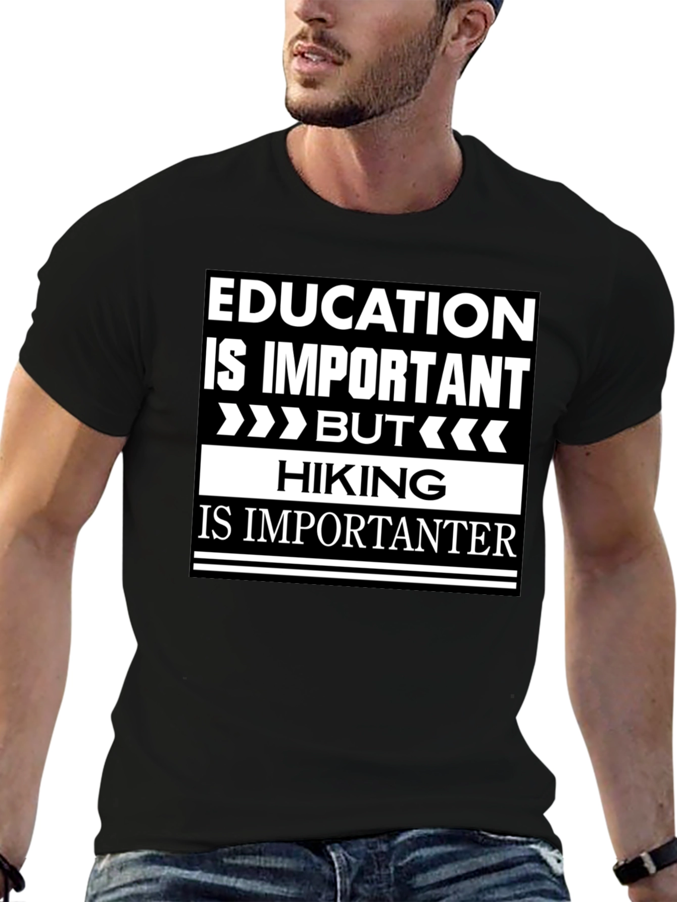 Black Funny Hiking T-Shirt - Education vs. Hiking Humor view 6