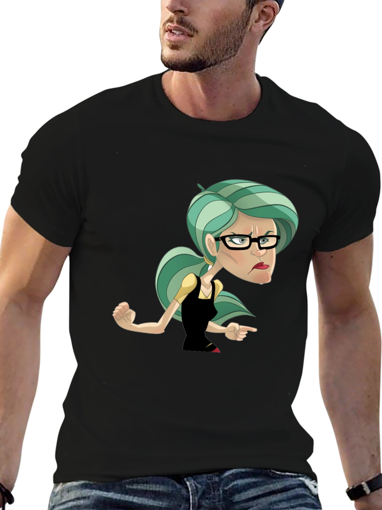 Black Sassy Cartoon Woman Graphic T-Shirt view 6