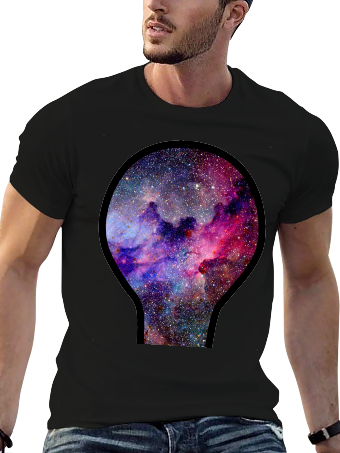 Black Galaxy Nebula Print Black T-Shirt view 6