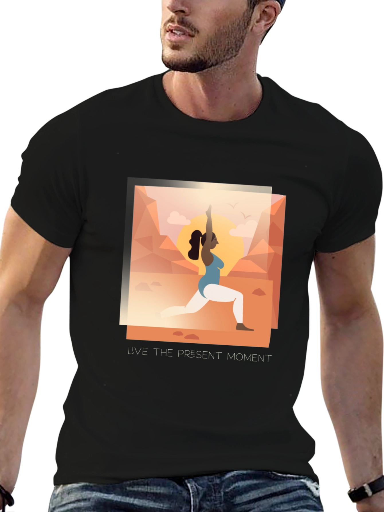 Black Yoga Present Moment Graphic Tee - Unisex view 6