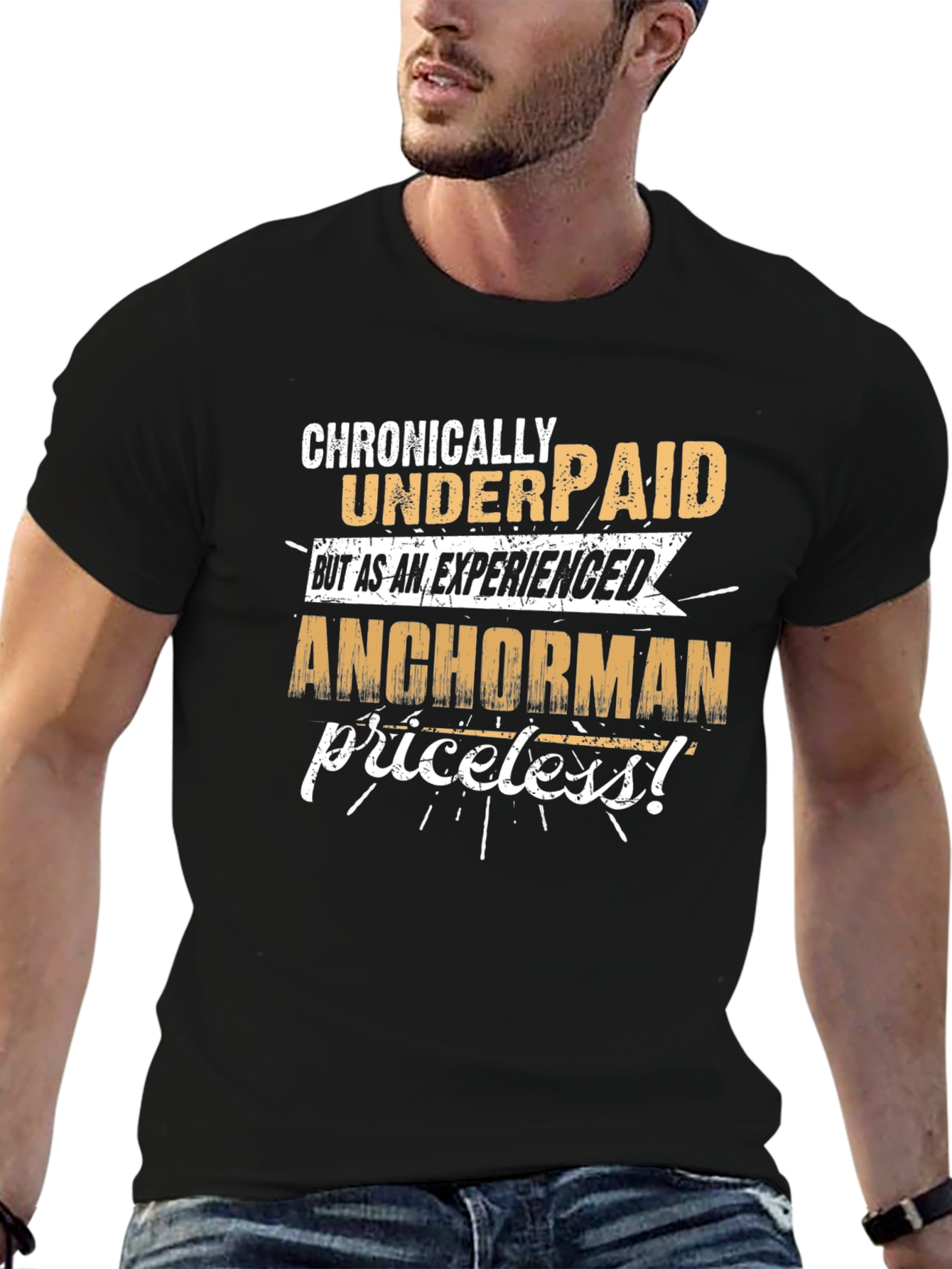 Black Chronically Underpaid Anchorman Graphic Tee view 6