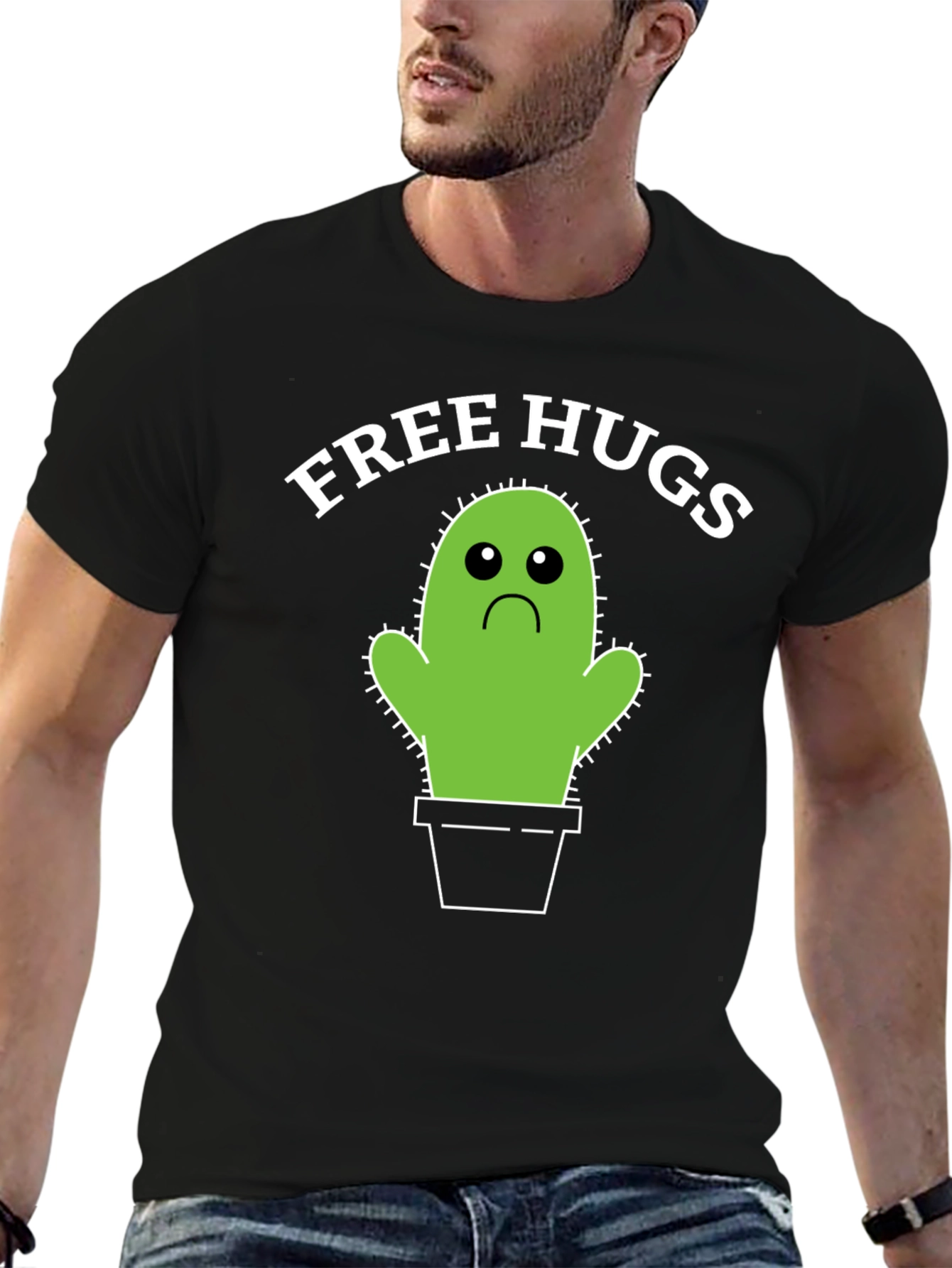 Black Free Hugs Cactus T-Shirt view 6