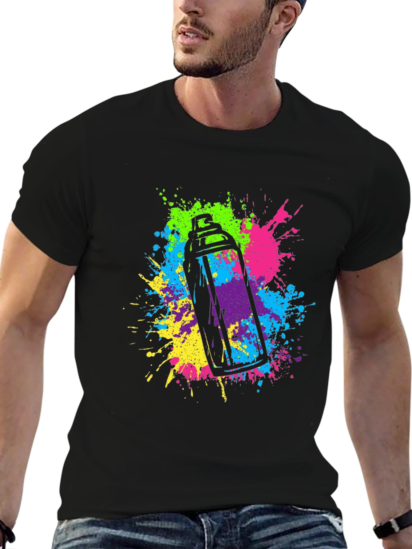 Black Colorful Spray Paint Graphic T-Shirt view 6