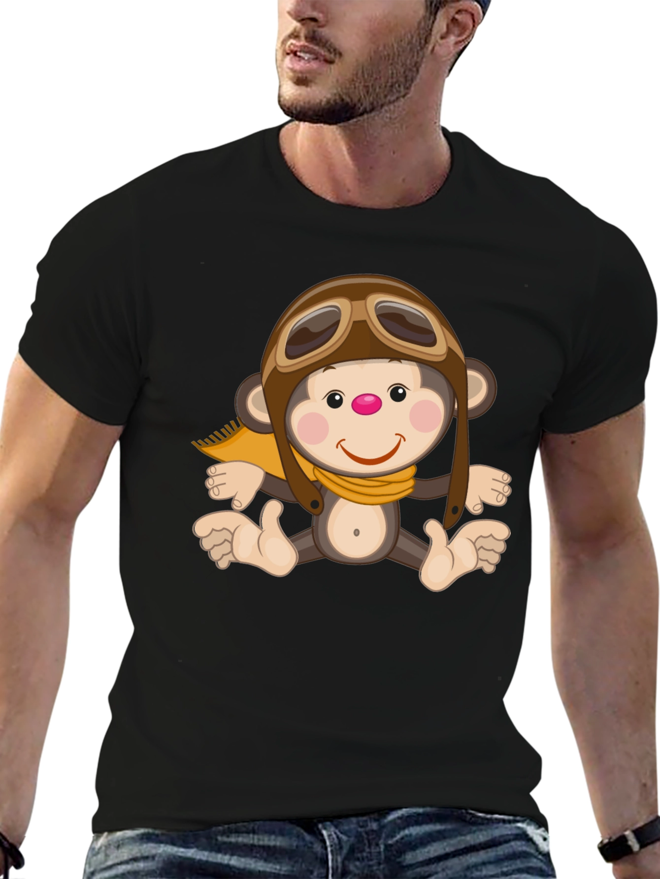 Black Monkey Pilot Graphic T-Shirt, Novelty Print Tee view 6