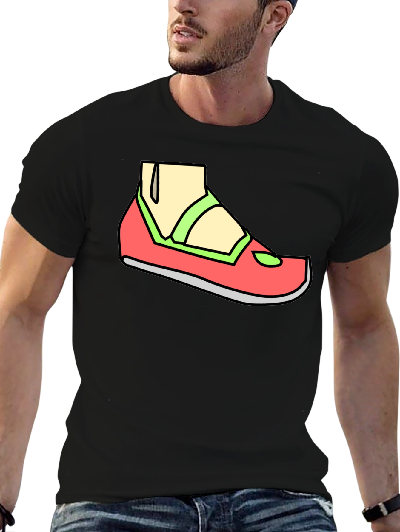 Black Cartoon Shoe T-Shirt - Casual Black Tee view 6