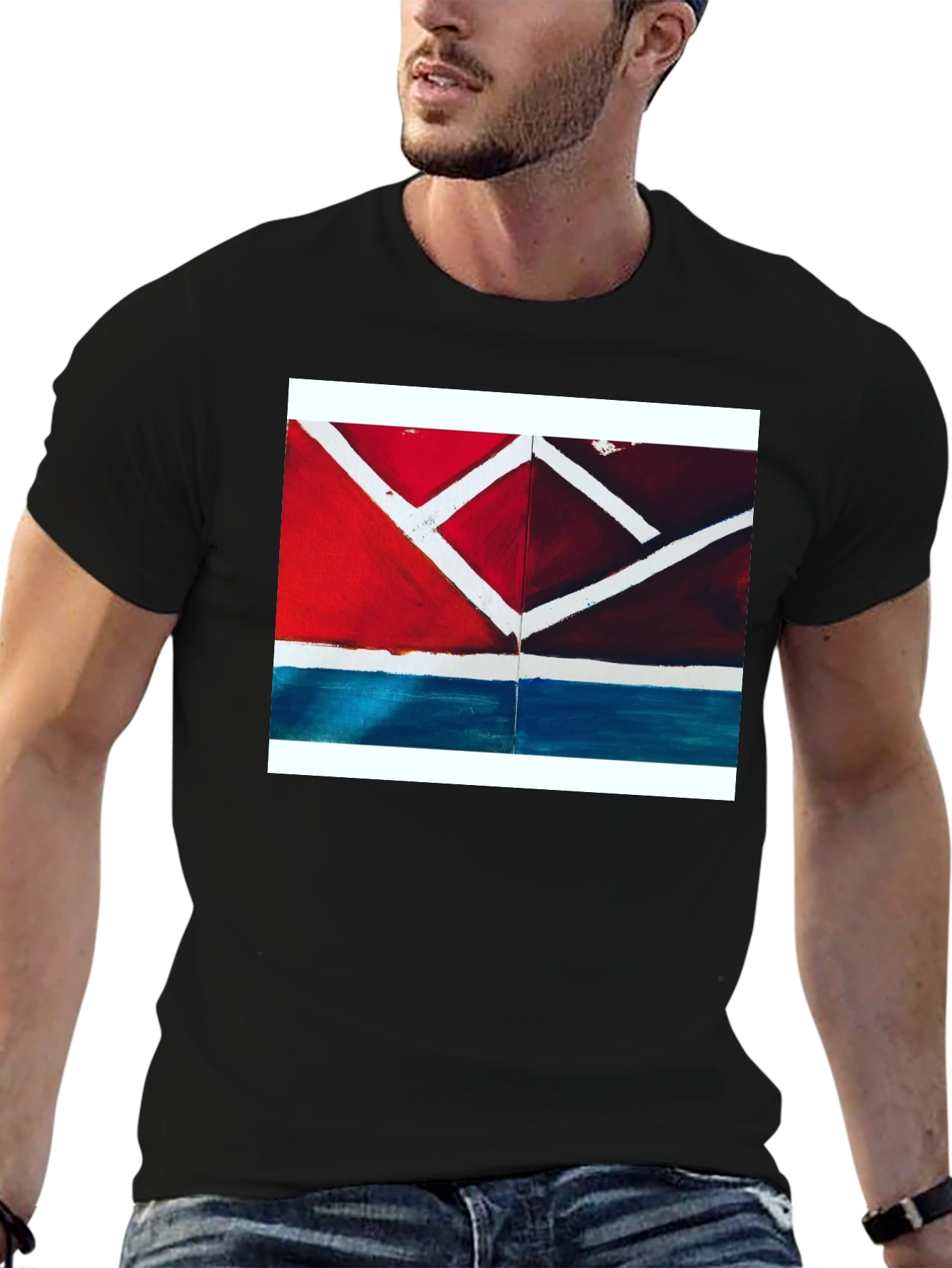 Black Abstract Geometric T-Shirt - Modern Art Tee view 6