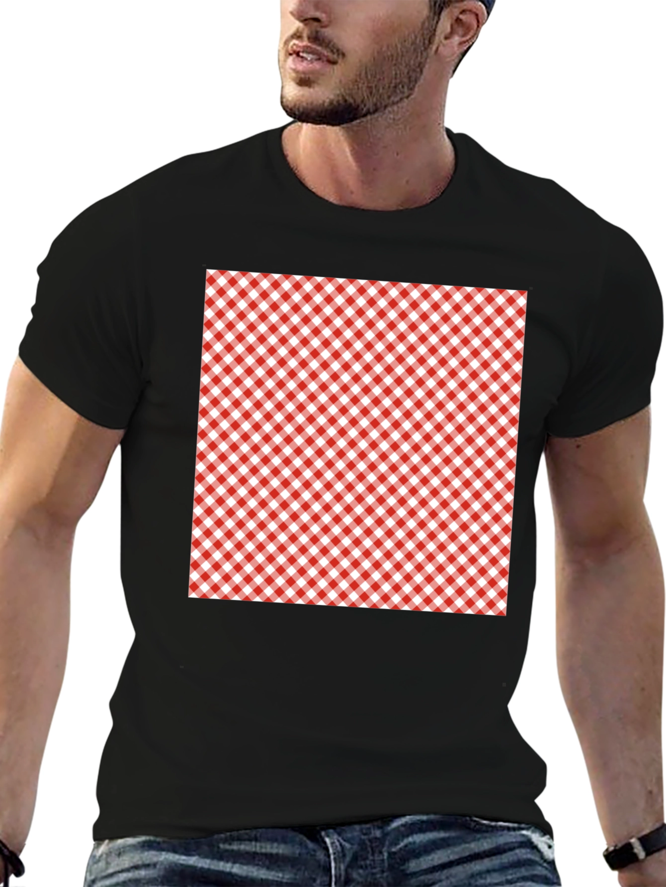 Black Red & White Gingham Patterned T-Shirt view 6