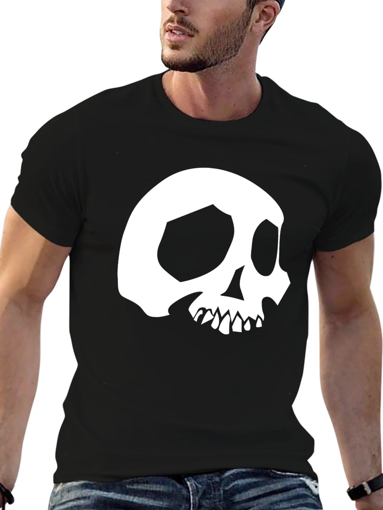 Black Skull Graphic Tee - Black Cotton Short Sleeve view 6