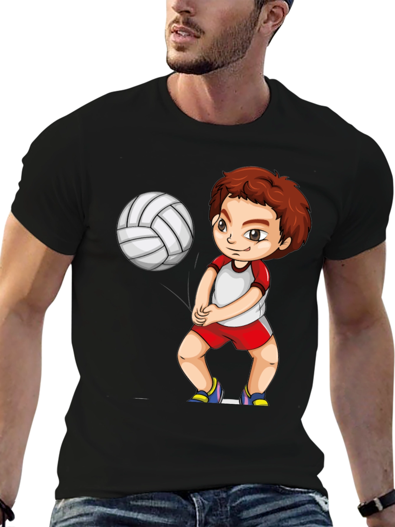 Black Volleyball Boy Graphic Black T-Shirt view 6