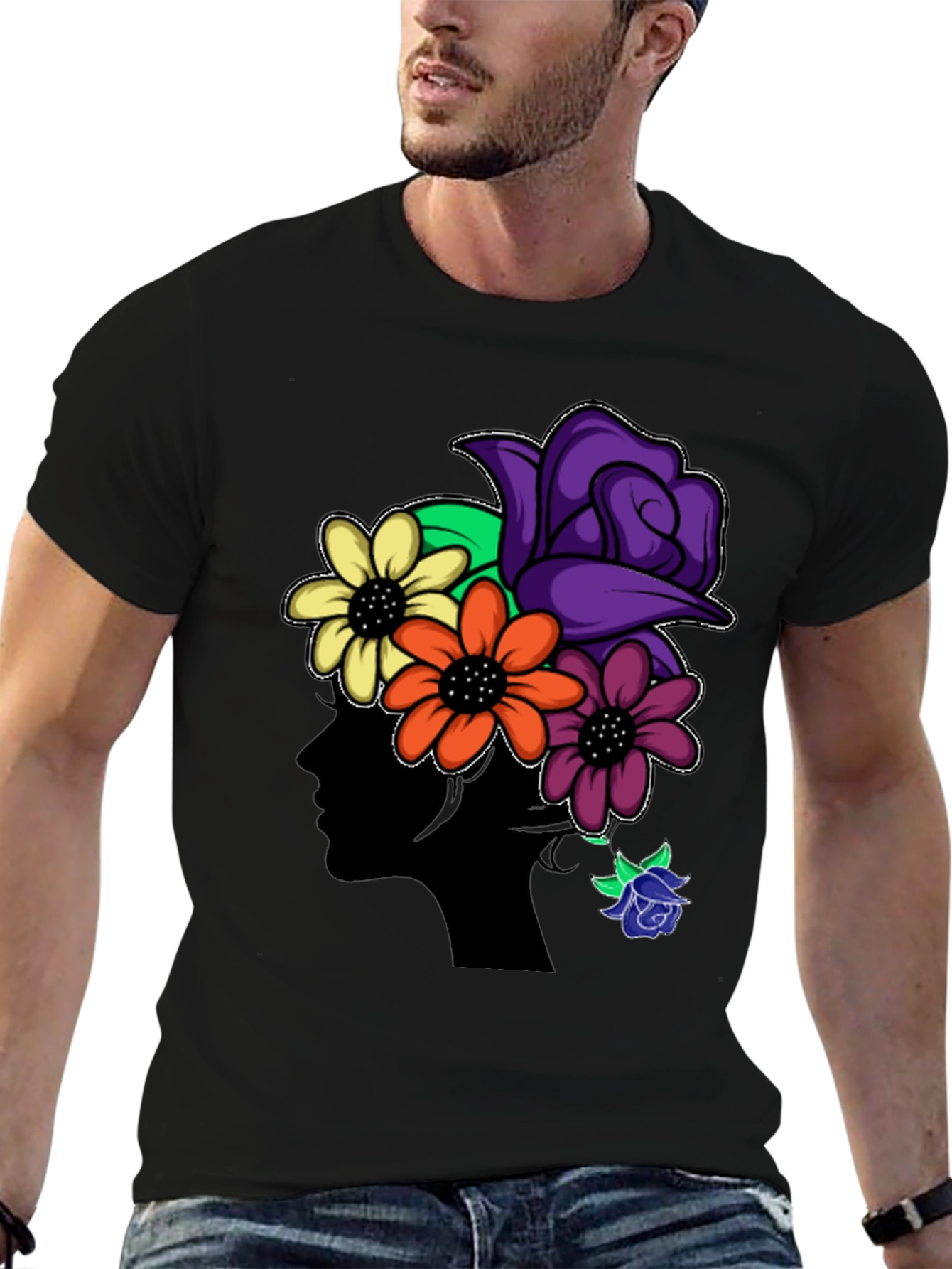 Black Floral Silhouette Black T-Shirt view 6