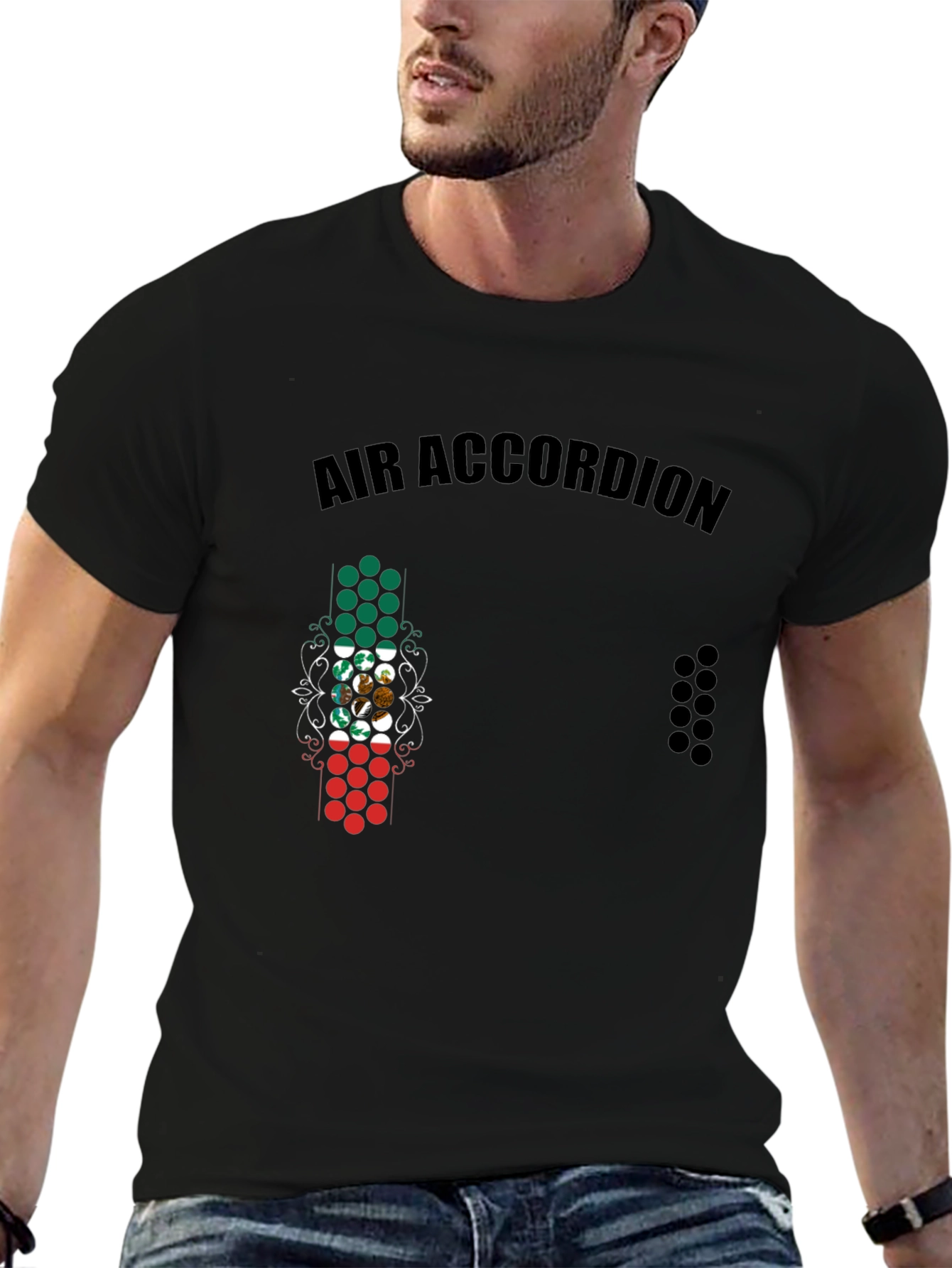 Black Air Accordion Graphic Tee - Funny Mexican Flag Style T-Shirt view 6