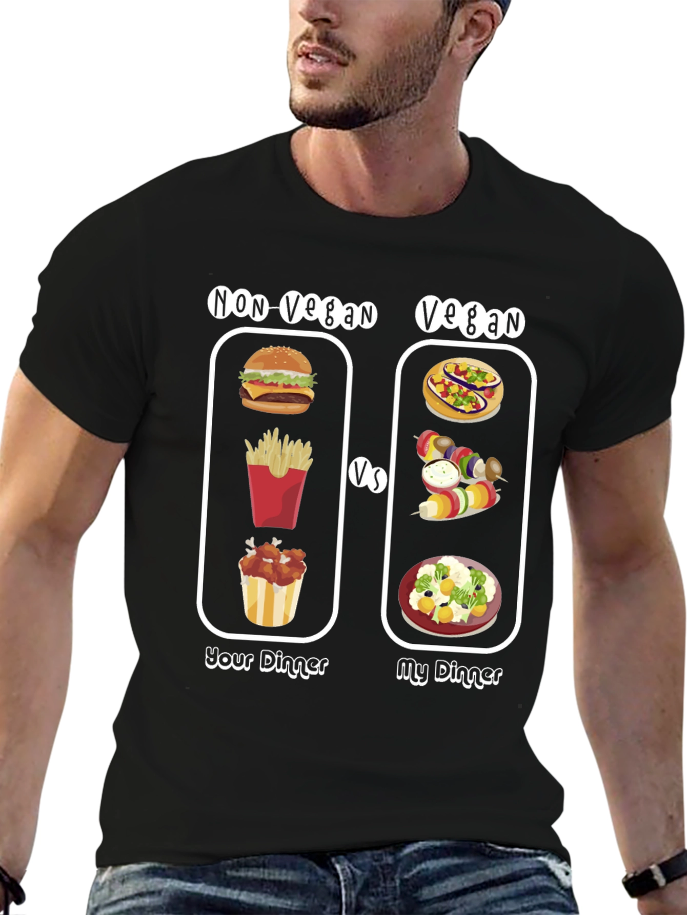 Black Vegan vs Non-Vegan Dinner T-Shirt view 6