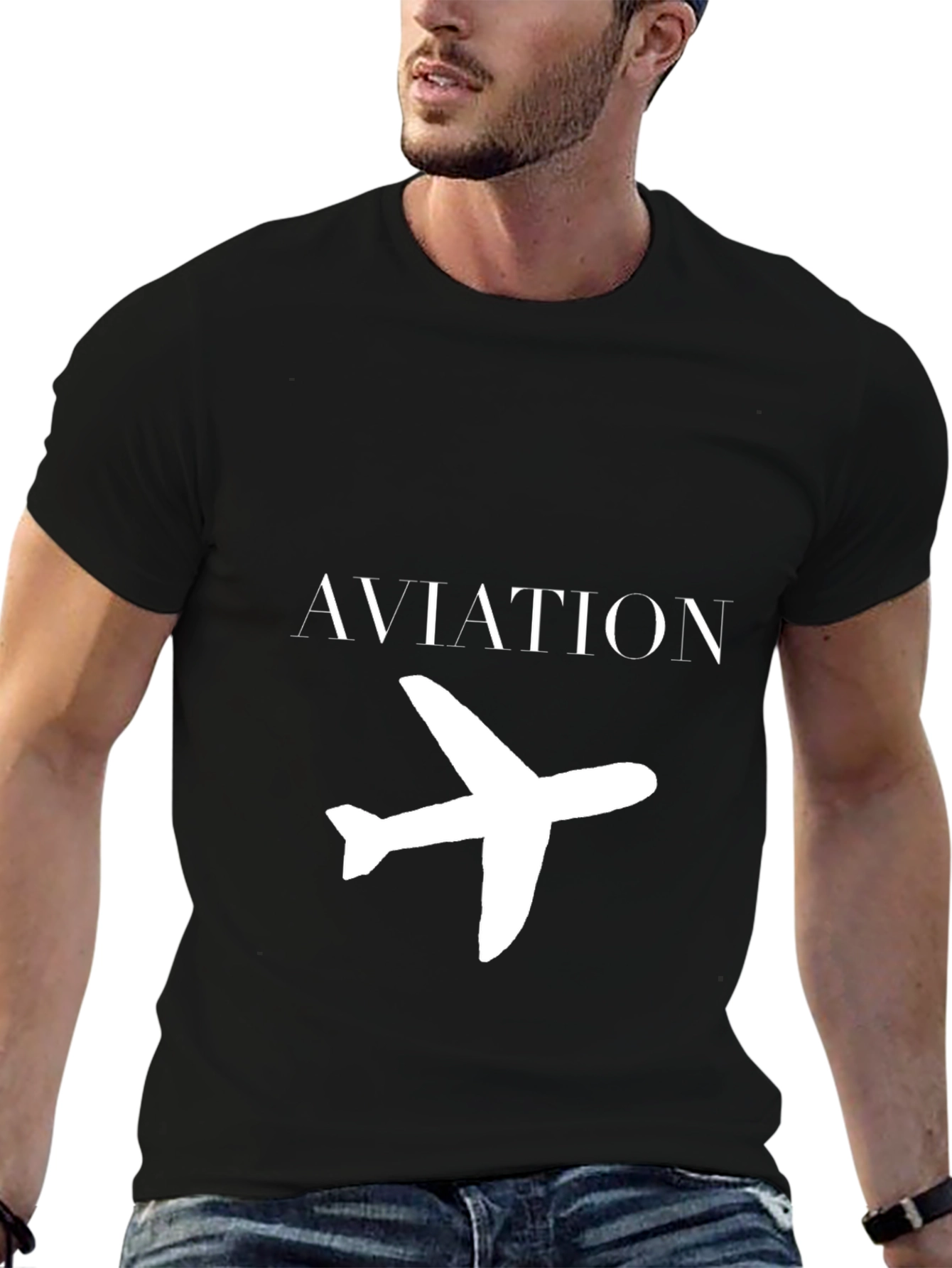 Black Aviation Airplane Graphic Black T-Shirt view 6
