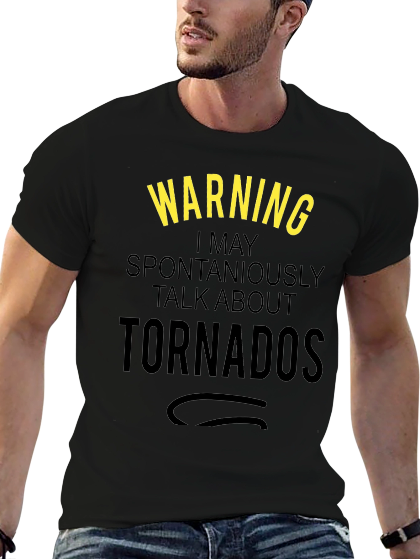 Black Warning: I May Talk About Tornadoes - Novelty Graphic T-Shirt view 6