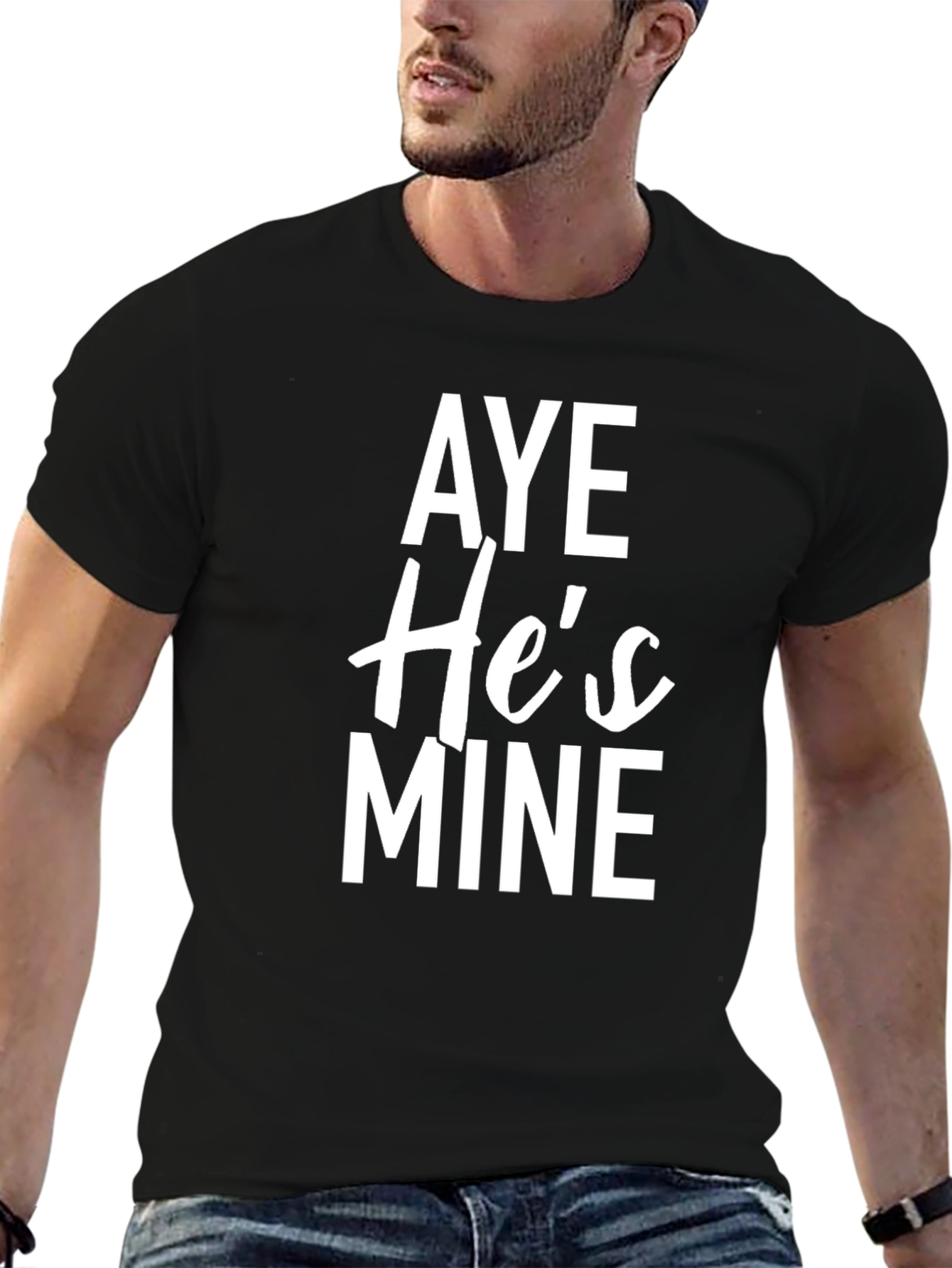 Black Aye He's Mine Graphic Tee - Black Cotton Blend view 6