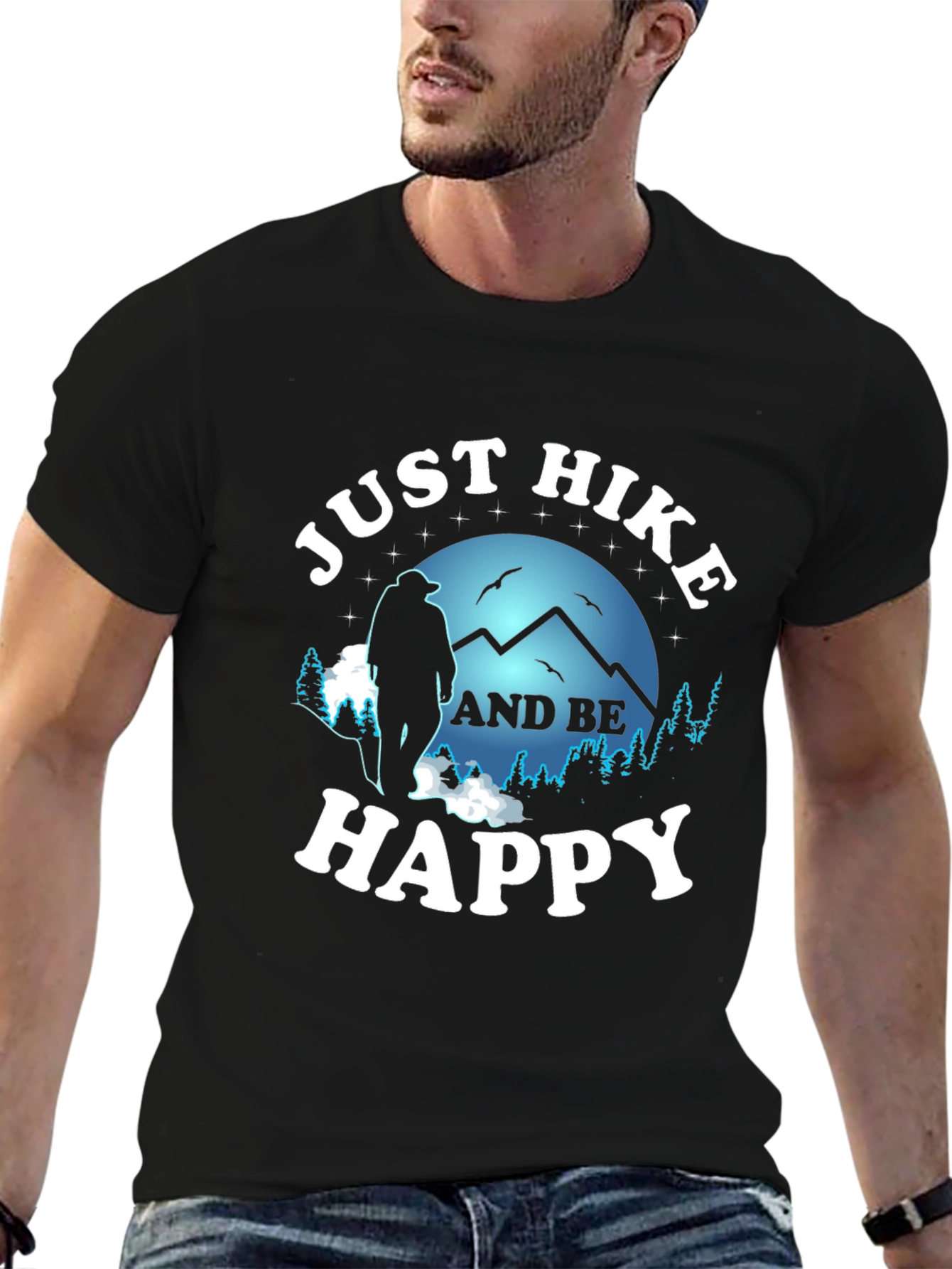 Black Just Hike and Be Happy Graphic T-Shirt view 6