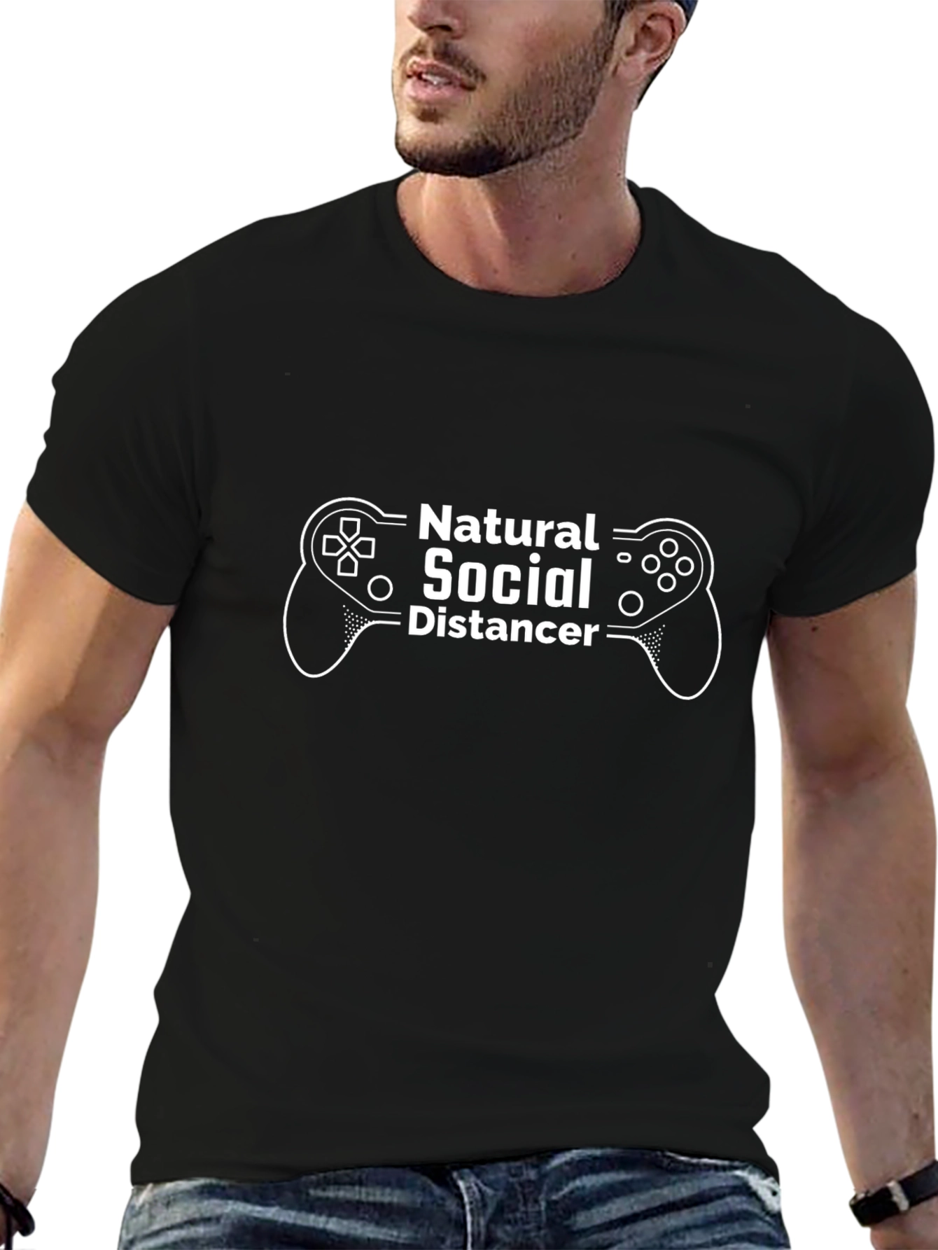 Black Natural Social Distancer Gamer T-Shirt view 6
