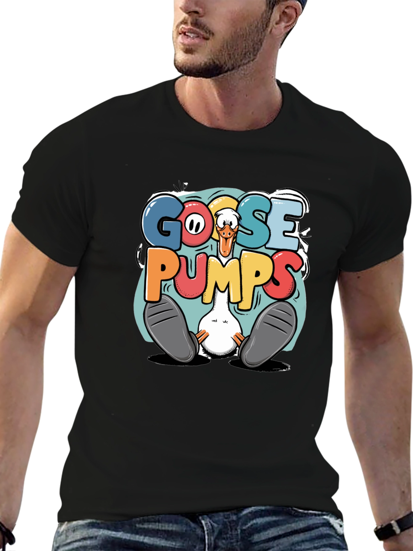 Black Goosebumps Graphic Tee - Funny Cartoon Goose T-Shirt view 6