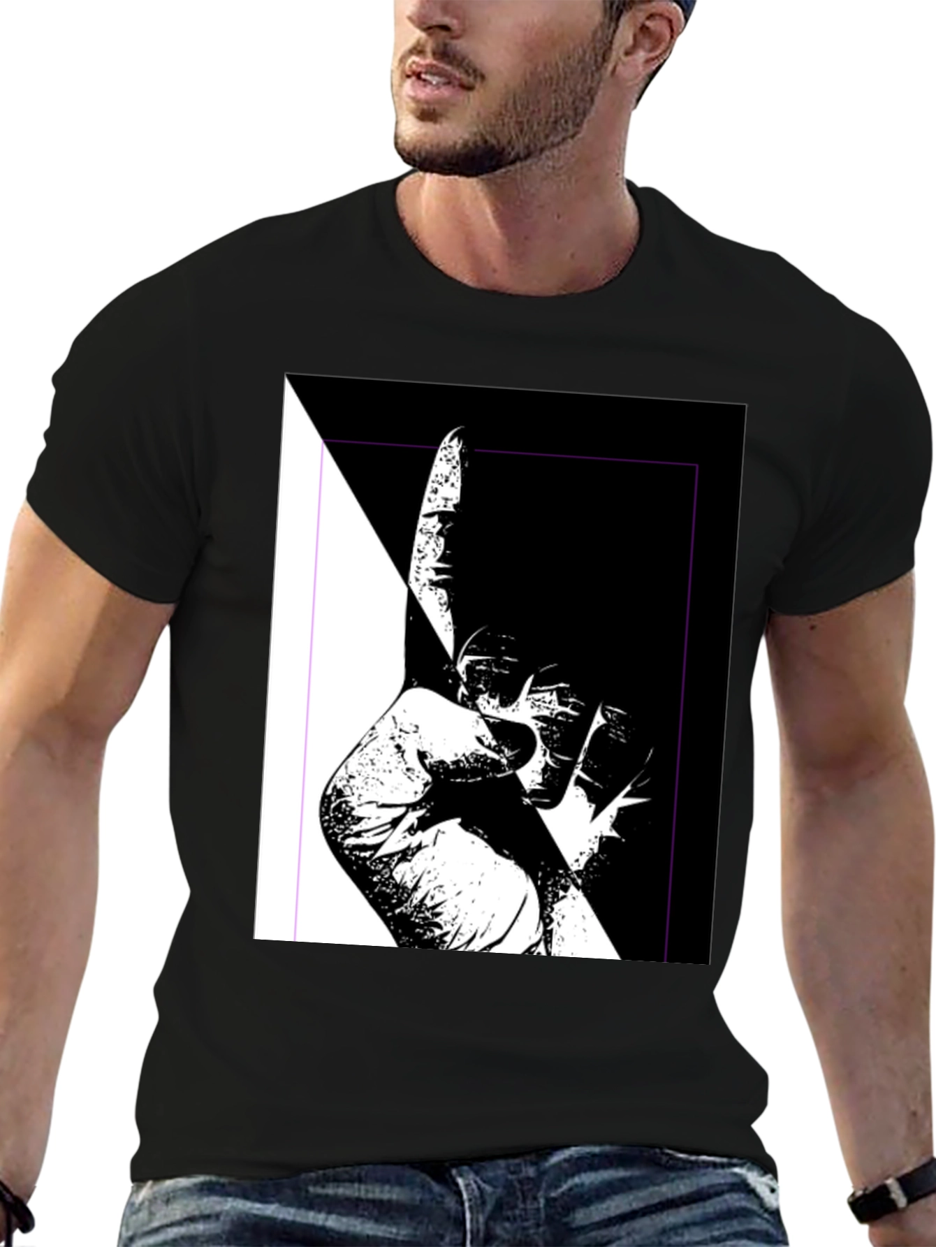 Black Unique Black & White Graphic Tee view 6