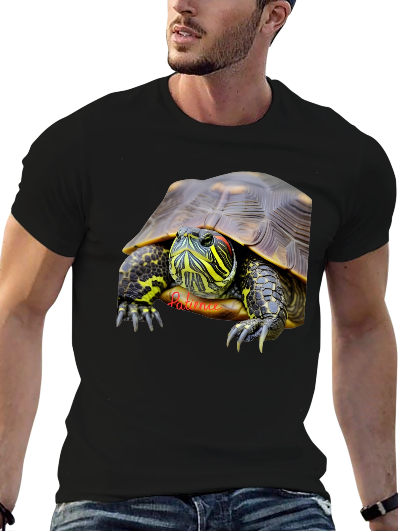 Black Turtle Graphic Tee - Patience Design - Black Cotton T-Shirt view 6