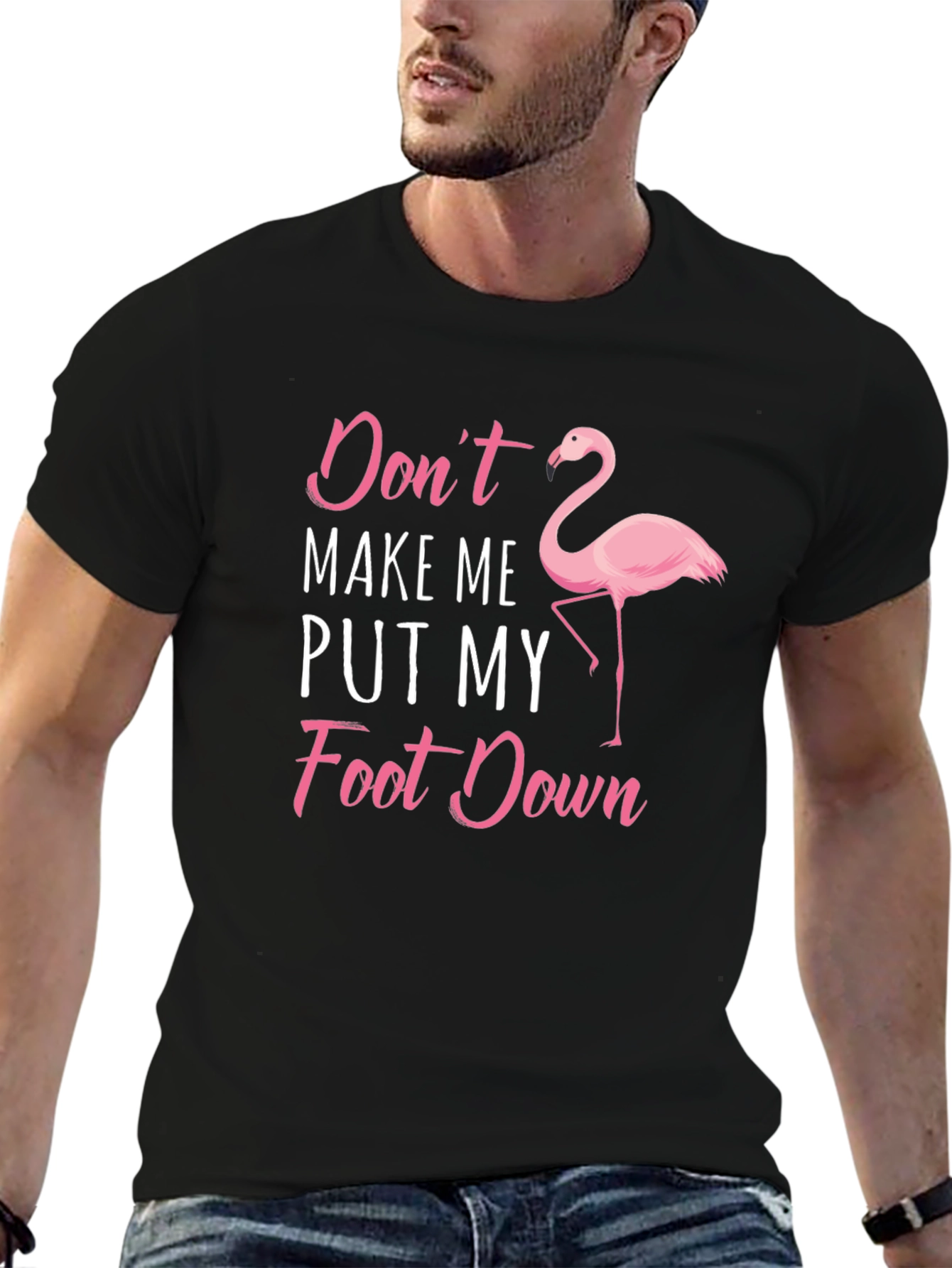 Black Funny Flamingo T-Shirt - Don't Make Me Put My Foot Down view 6