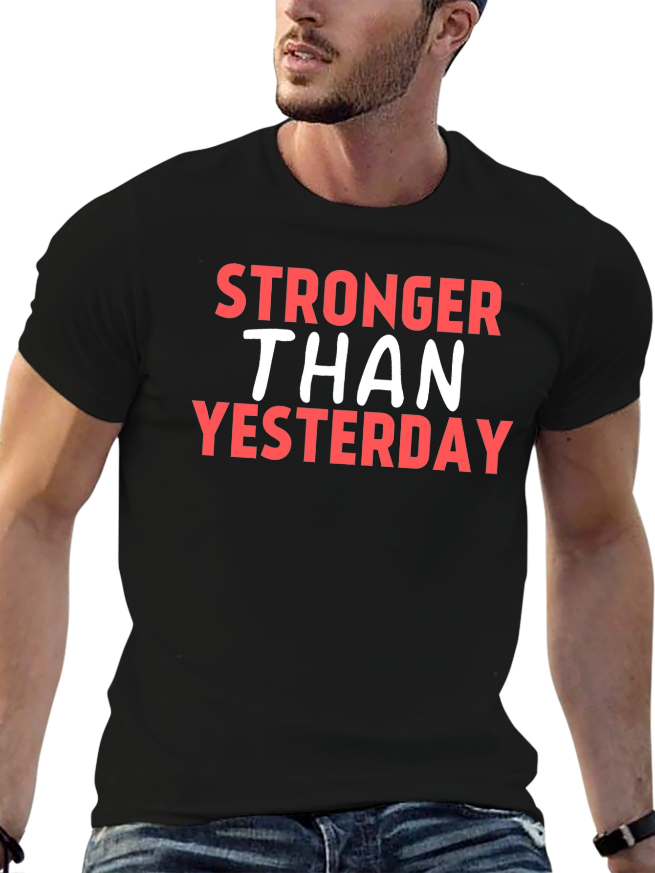 Black Stronger Than Yesterday Graphic Tee view 6