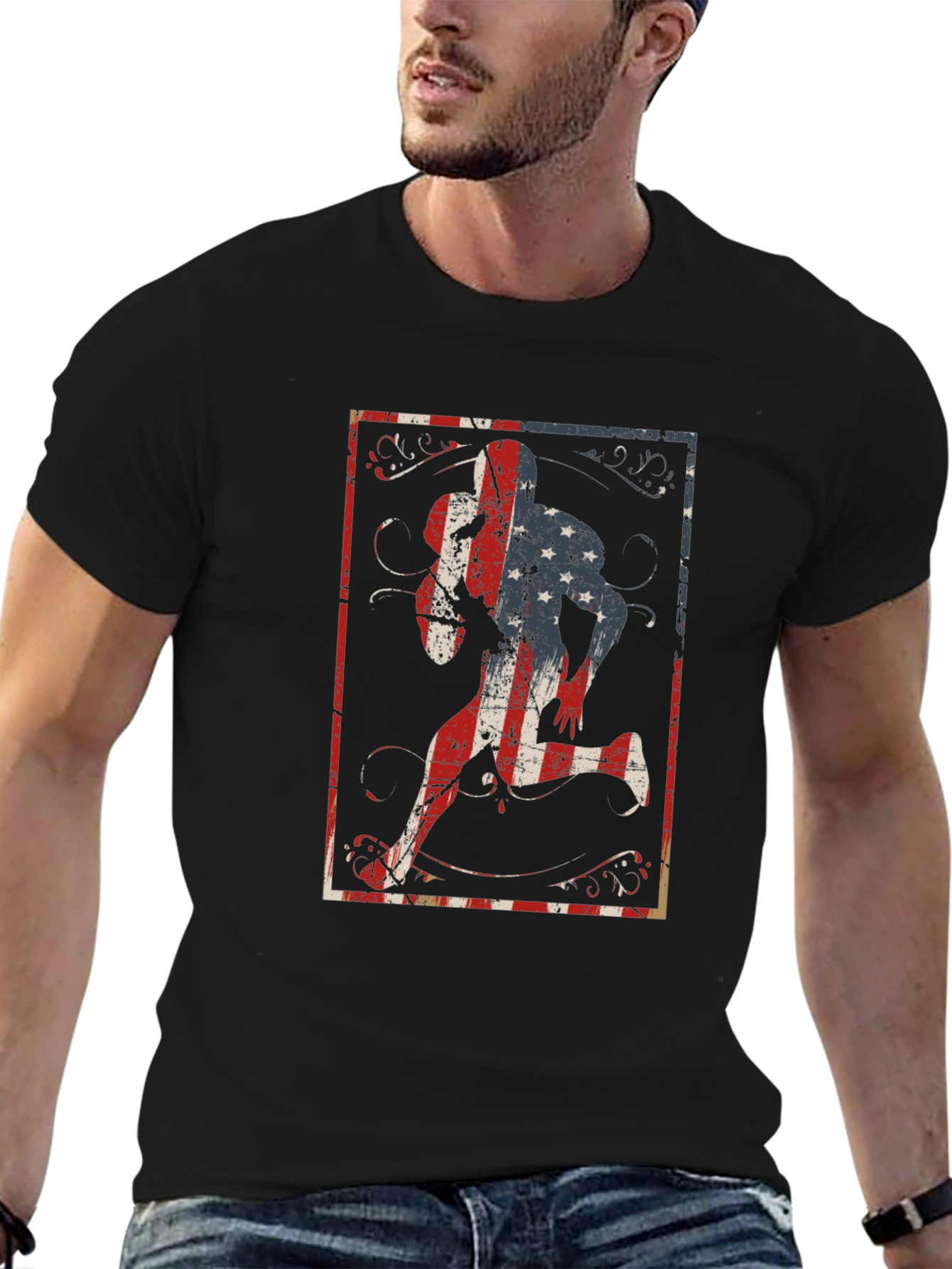 Black American Football Player Graphic Tee view 6