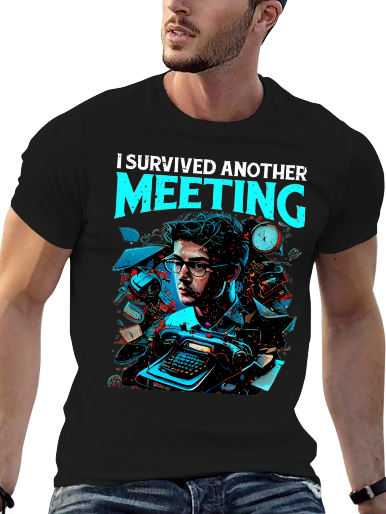 Black I Survived Another Meeting Graphic Tee view 6